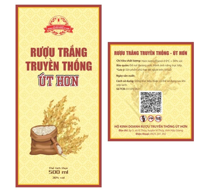 Nhãn rượu trắng truyền thống Út Hơn